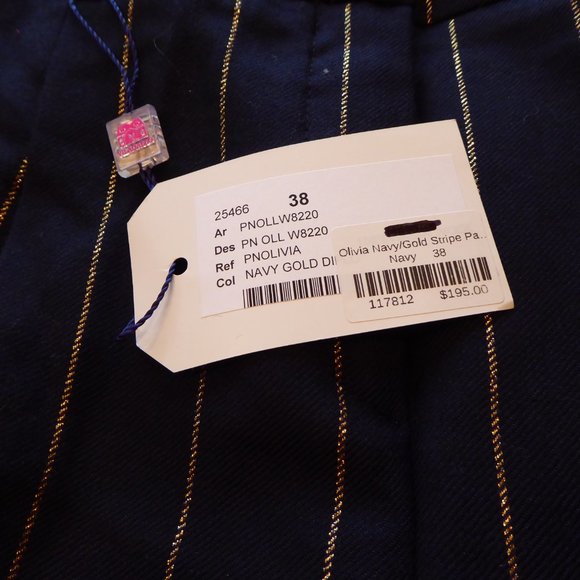 Vilagallo Wool Navy Gold Pin Stripe Front Pleat w/Cuffs Pant EU 38 USA 6 Women's - Picture 8 of 14